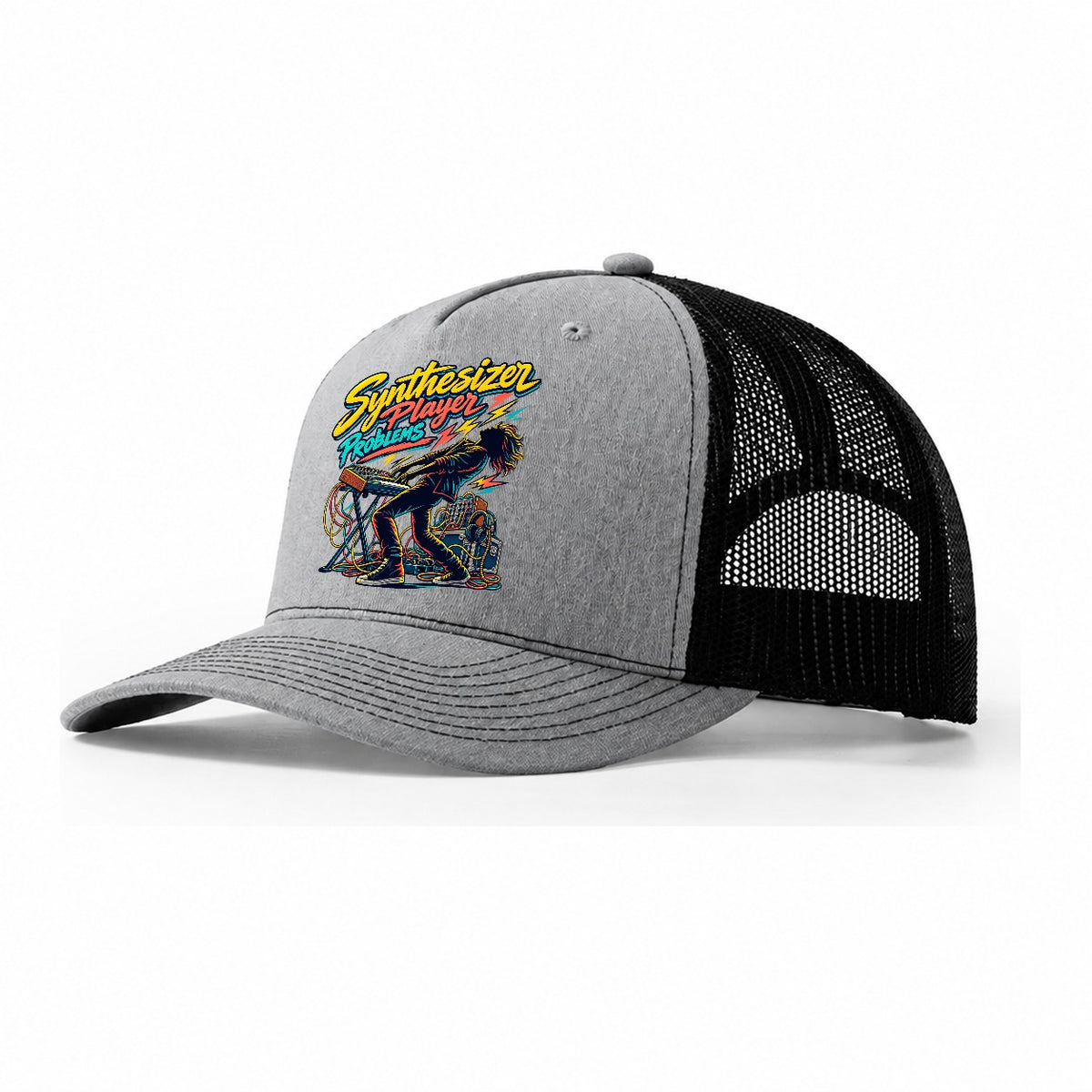 Synthesizer Player Problems Music Instruments Trucker Hat – Sport Grey Black
