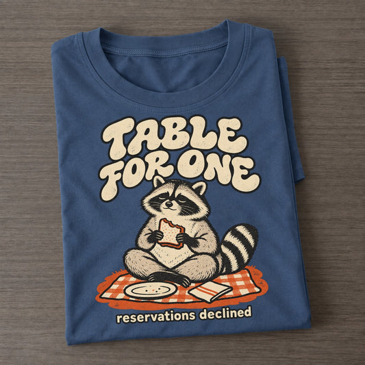 Table For One Raccoons Off Duty Classic T-shirt – Twilight Navy
