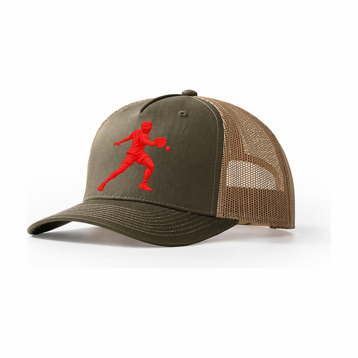 Table Tennis Forehand Loop Micro Motion Mark Trucker Hat – Olive Khaki