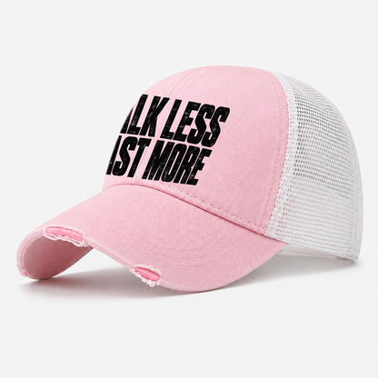 Talk Less Cast More Fishing Club Washed Trucker Hat – Light Pink