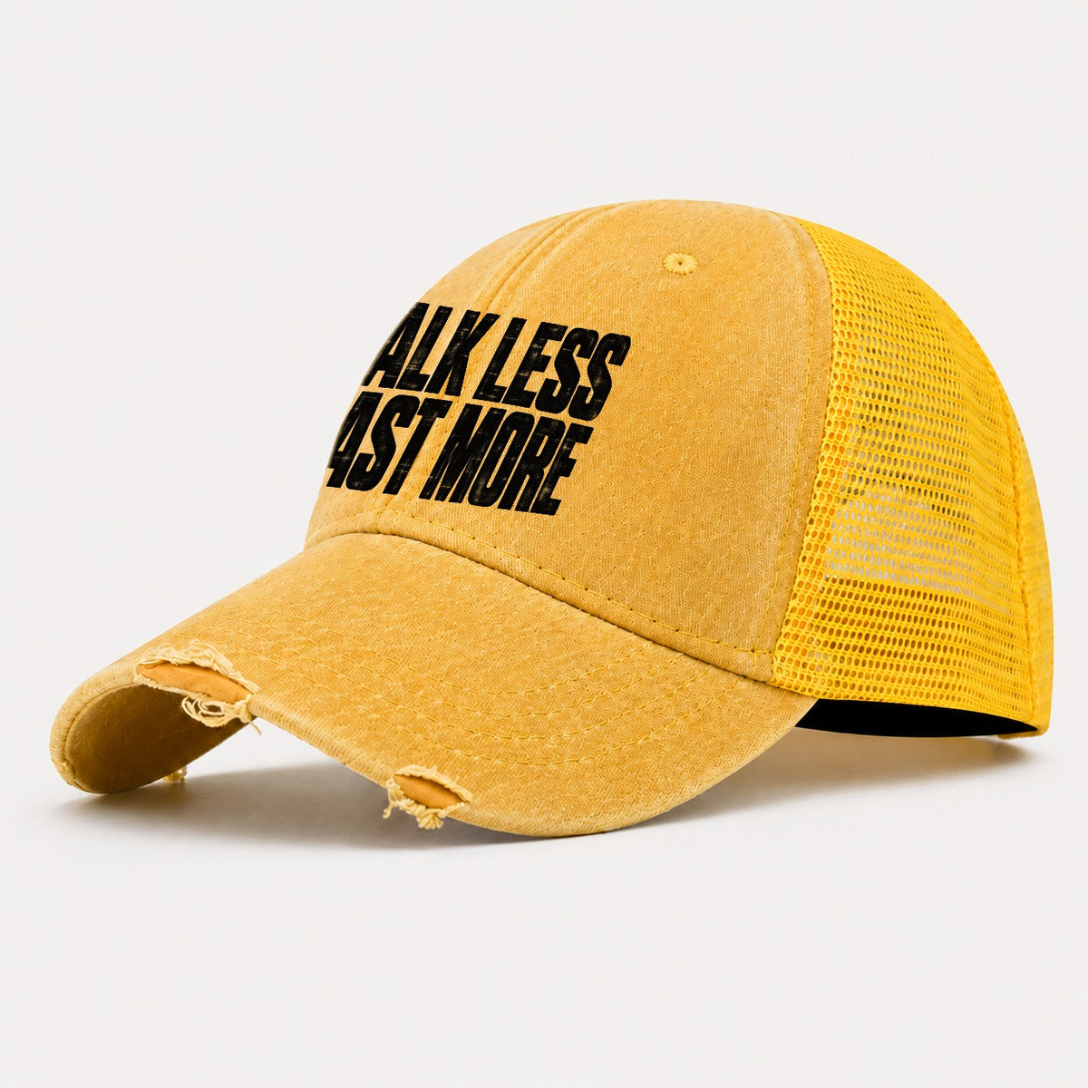 Talk Less Cast More Fishing Club Washed Trucker Hat – Yellow