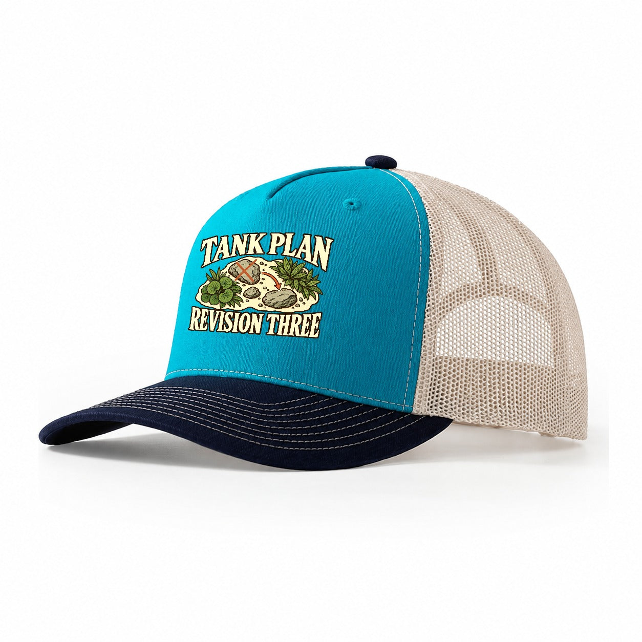 Tank Plan Revision Three Aquarium Keeping Trucker Hat – Teal Navy