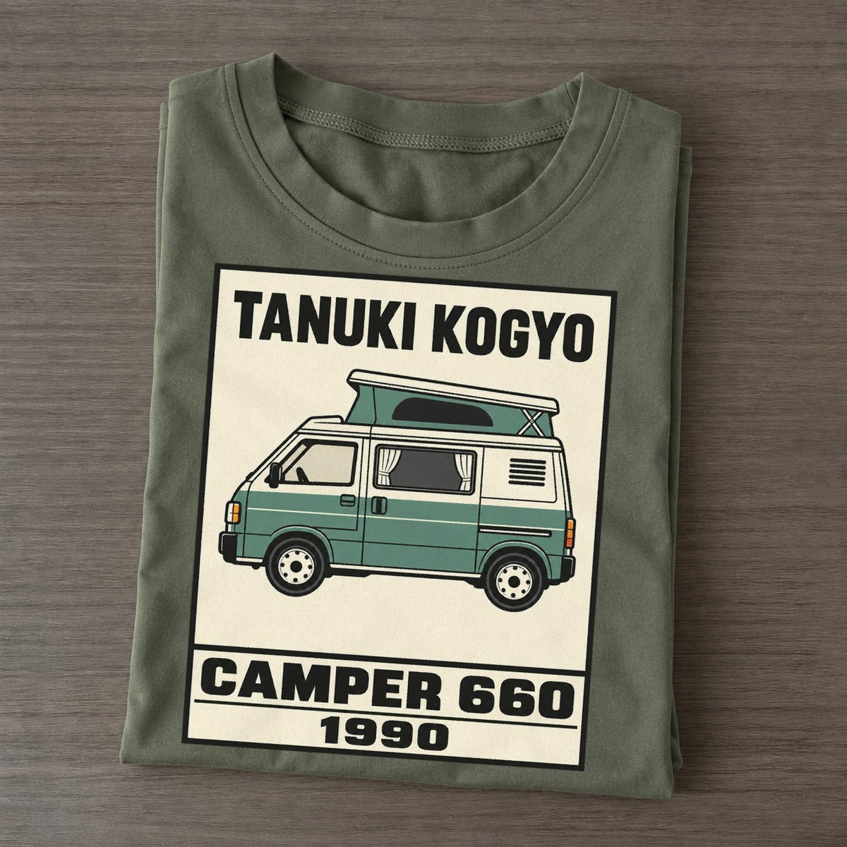 Tanuki Camper Showa Speed Plates Classic T-shirt – Army Green