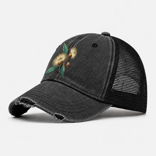 Tasmania Blue Gum Blossom And Capsule Australia Cultural Icons Washed Trucker Hat – Black