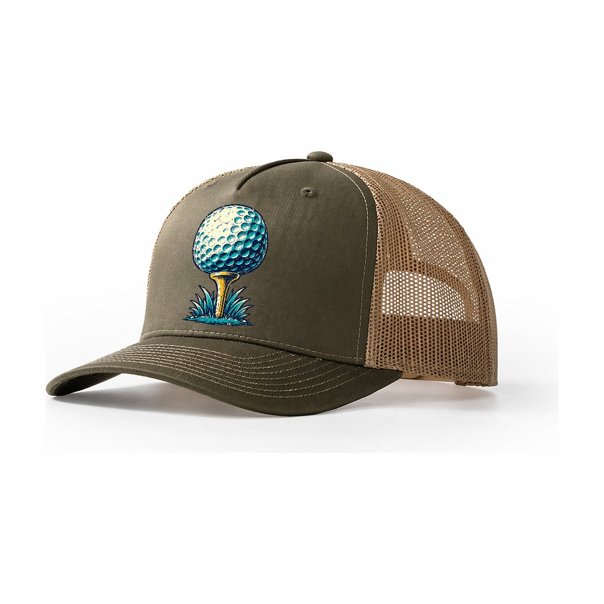 Tee And Ball Mark Golf Life Trucker Hat – Olive Khaki