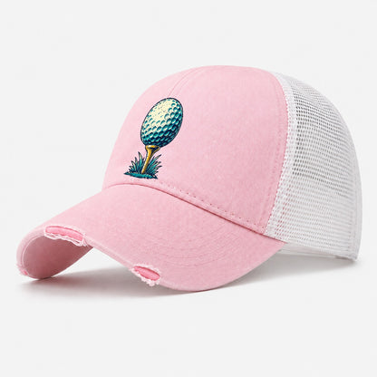 Tee And Ball Mark Golf Life Washed Trucker Hat – Light Pink