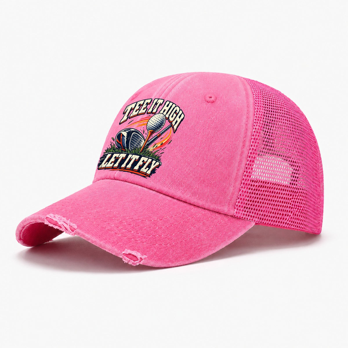 Tee It High Let It Fly Golf Life Washed Trucker Hat – Rose