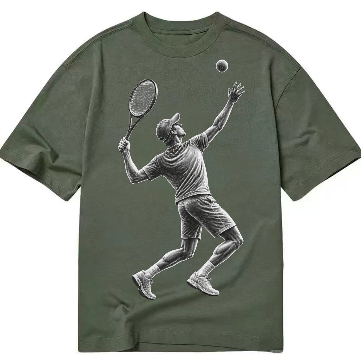 Tennis player serving powerful shot - Classic T-shirt – Army Green