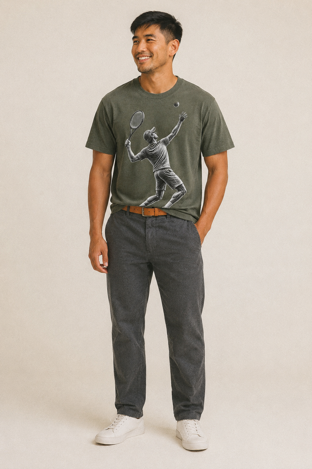 Tennis player serving powerful shot - Classic T-shirt – studio model photo