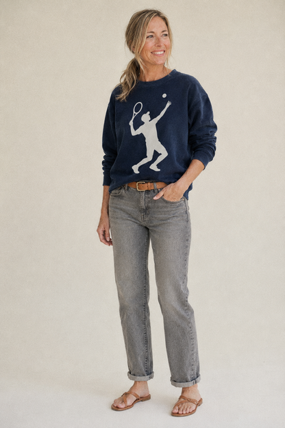 Tennis Player Serving Powerful Shot Fleece Sweatshirt – studio model photo