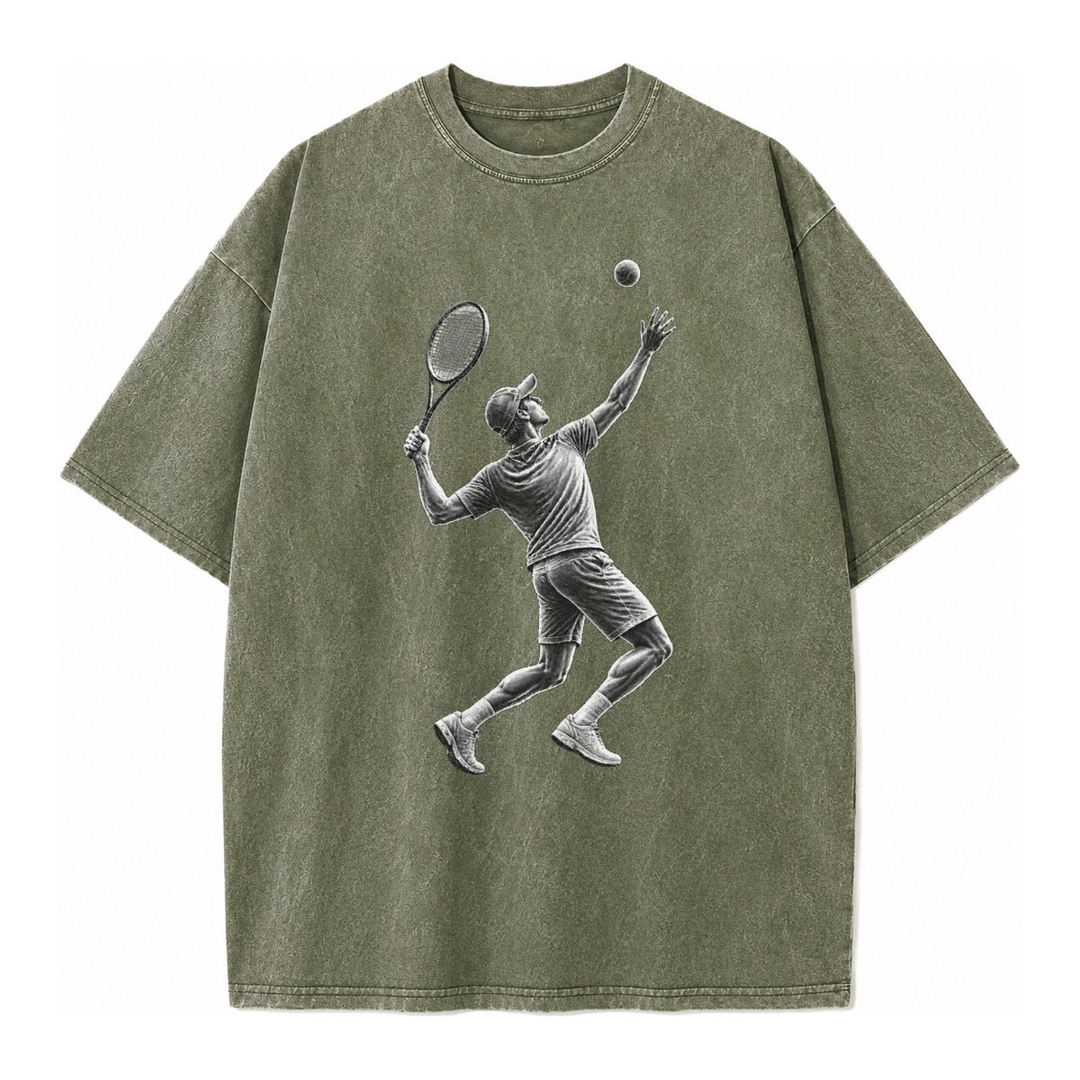 Tennis player serving powerful shot - Vintage T-shirt – Army Green