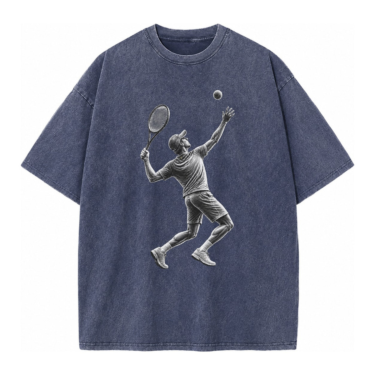 Tennis player serving powerful shot - Vintage T-shirt – Blue