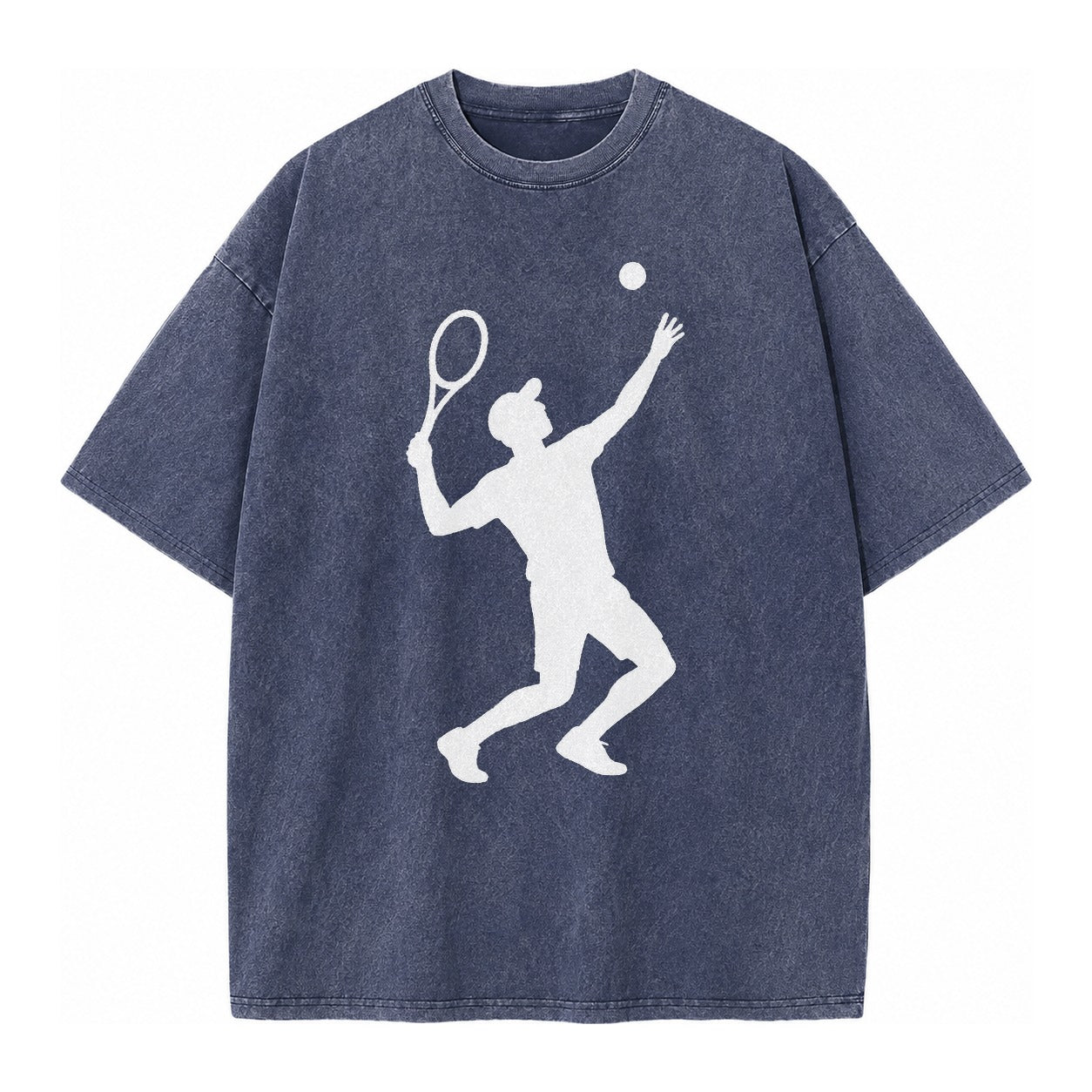 Tennis player serving powerful shot - Vintage T-shirt – Blue