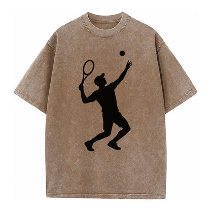 Tennis player serving powerful shot - Vintage T-shirt – Brown