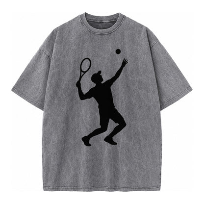Tennis player serving powerful shot - Vintage T-shirt – Grey