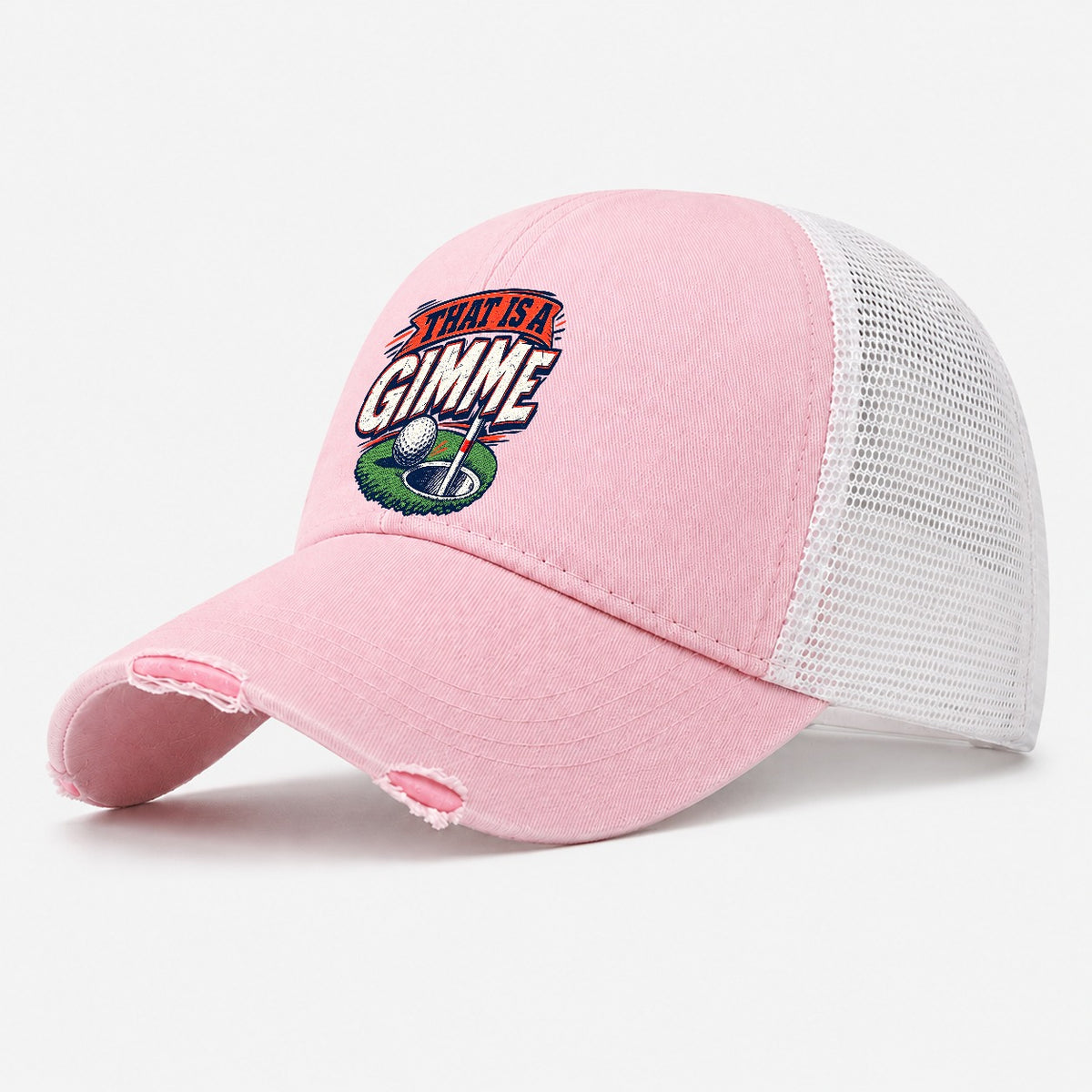 Thats A Gimme Golf Life Washed Trucker Hat – Light Pink