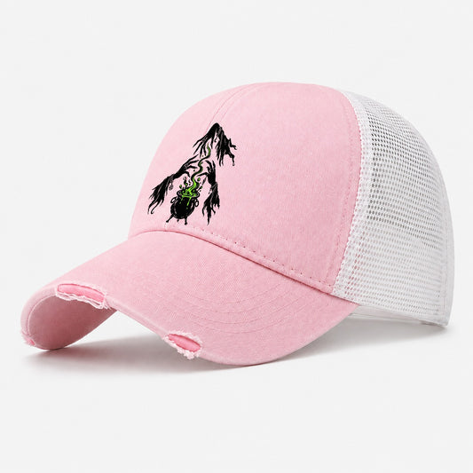 The Coven Protects Witch Magic Washed Trucker Hat – Light Pink