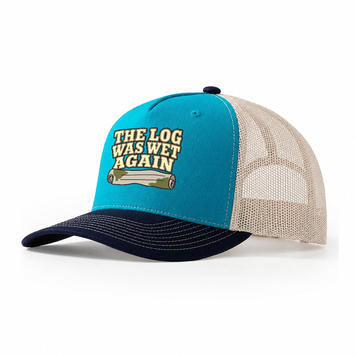 The Log Was Wet Again Geocaching Trucker Hat – Teal Navy