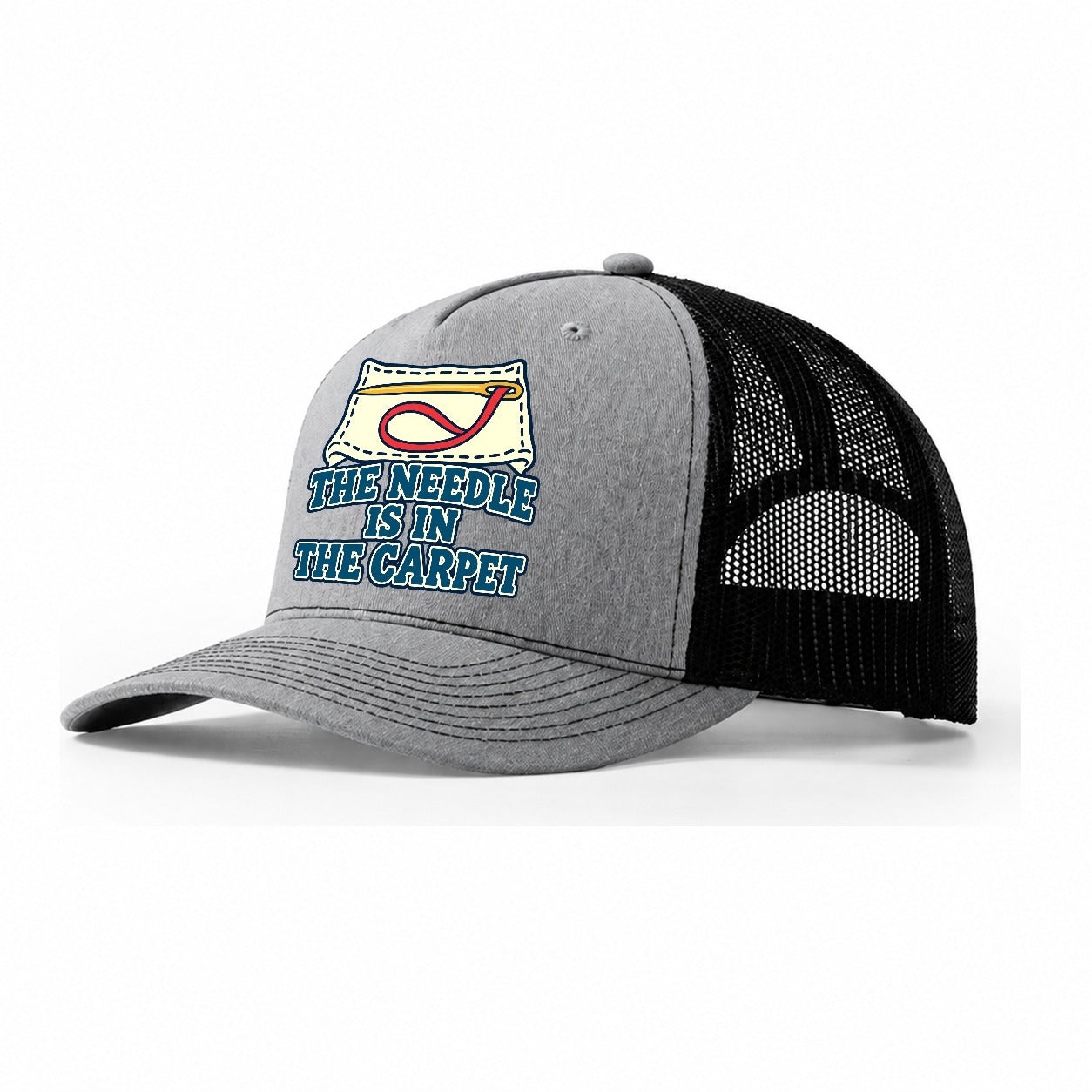 The Needle Is In The Carpet And Needlework Trucker Hat – Sport Grey Black