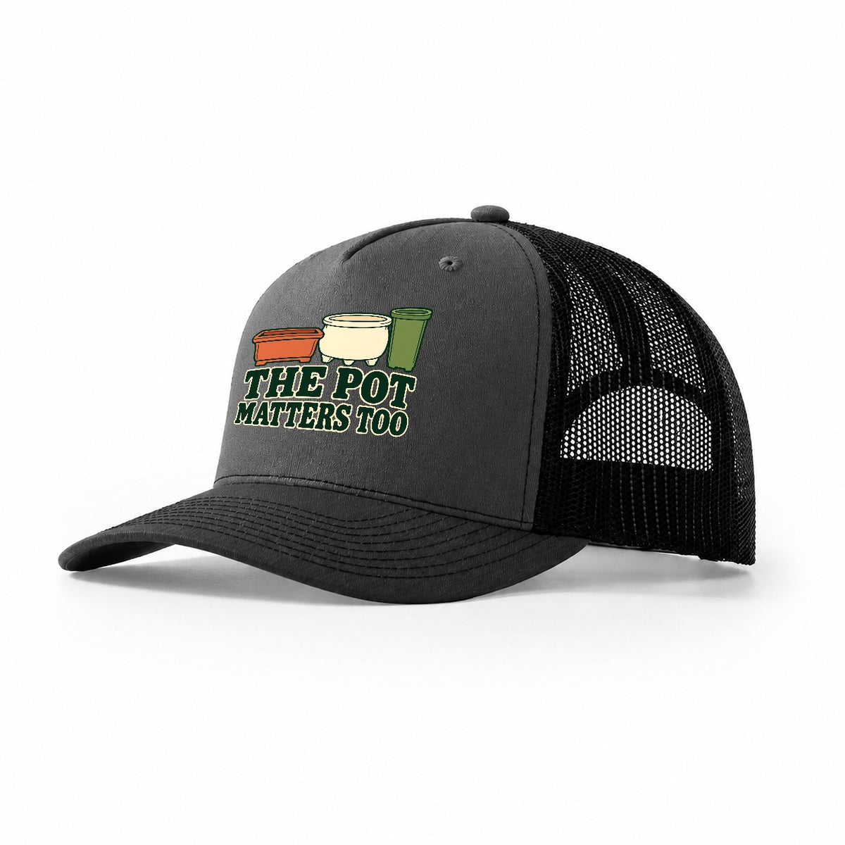 The Pot Matters Too Bonsai Trucker Hat – Dark Grey Black