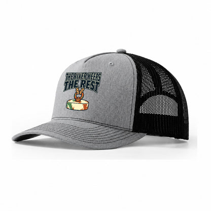The River Keeps The Rest Treasure Hunting Trucker Hat – Sport Grey Black