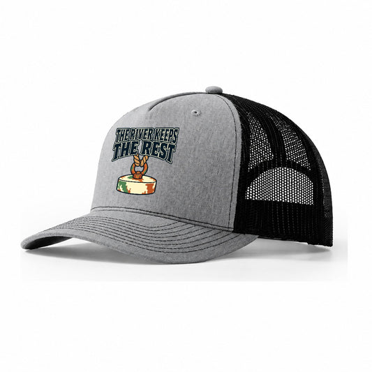 The River Keeps The Rest Treasure Hunting Trucker Hat – Sport Grey Black
