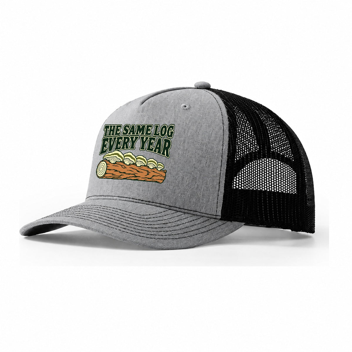 The Same Log Every Year Foraging And Mycology Trucker Hat – Sport Grey Black
