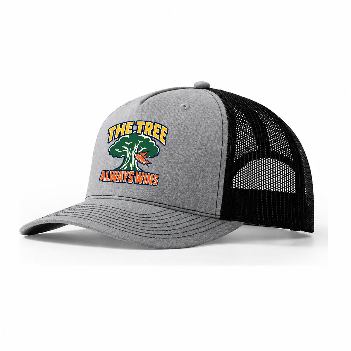 The Tree Always Wins Disc Golf Trucker Hat – Sport Grey Black