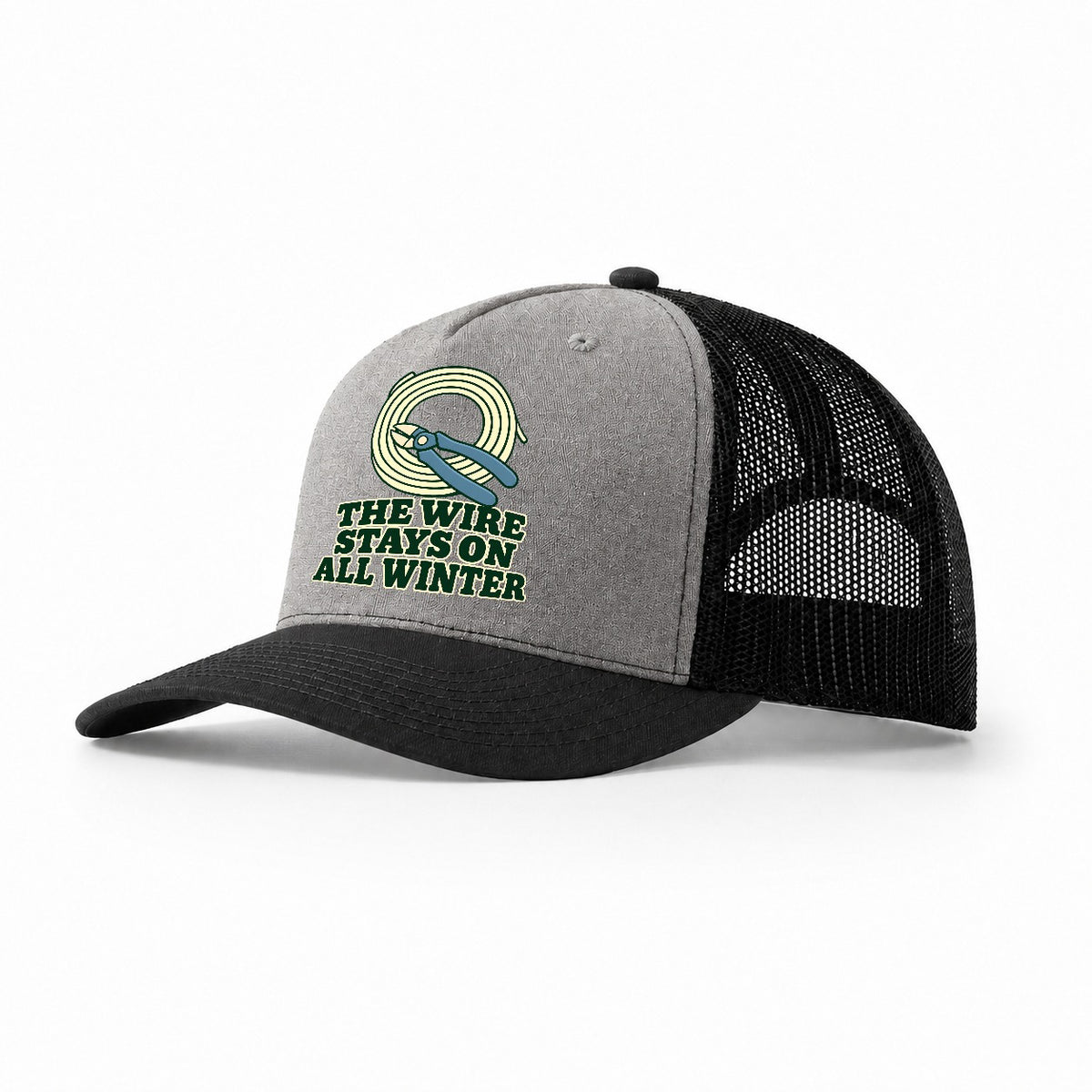 The Wire Stays On All Winter Bonsai Trucker Hat – Grey Black
