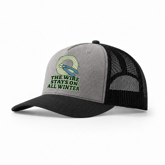 The Wire Stays On All Winter Bonsai Trucker Hat – Grey Black