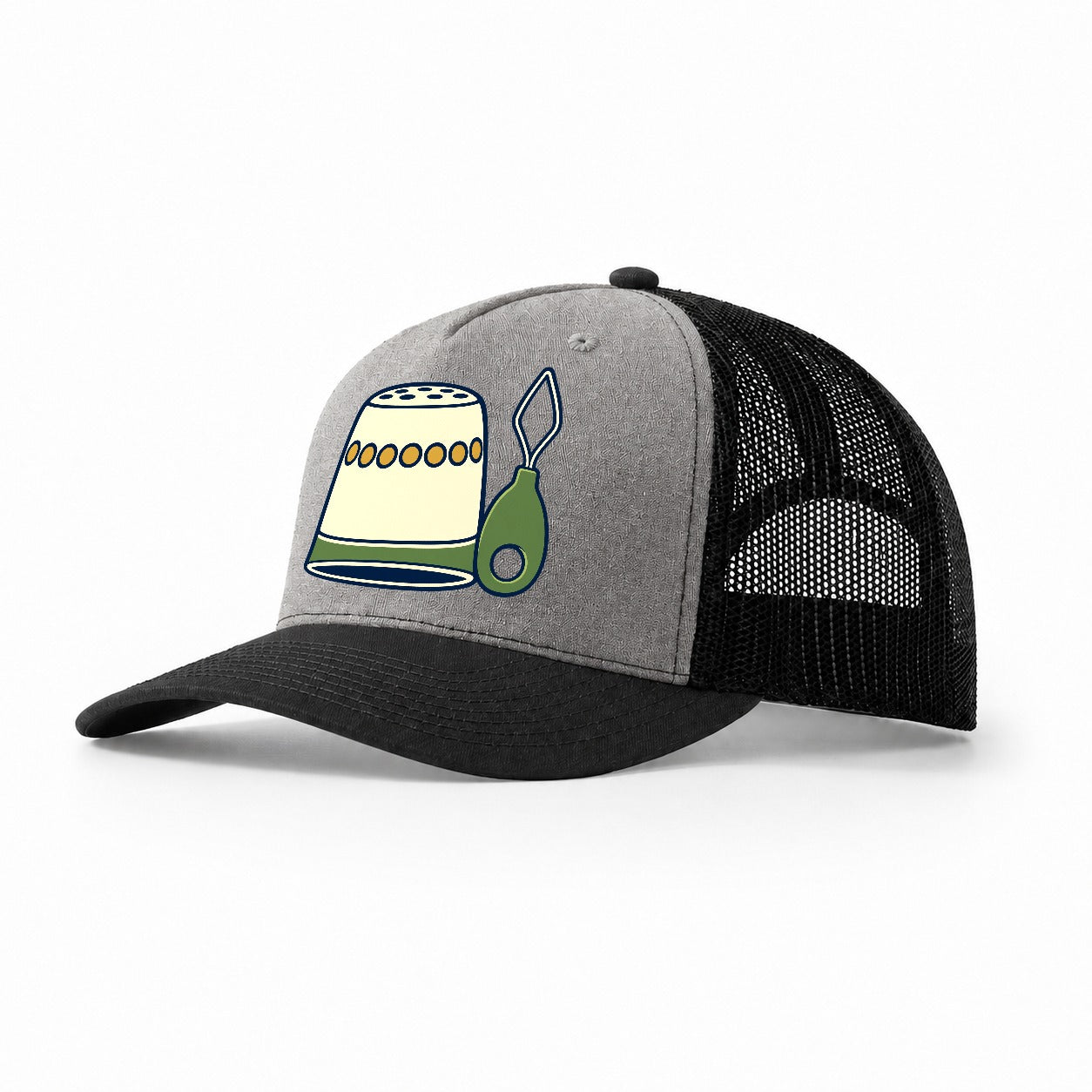 Thimble And Threader And Needlework Trucker Hat – Grey Black