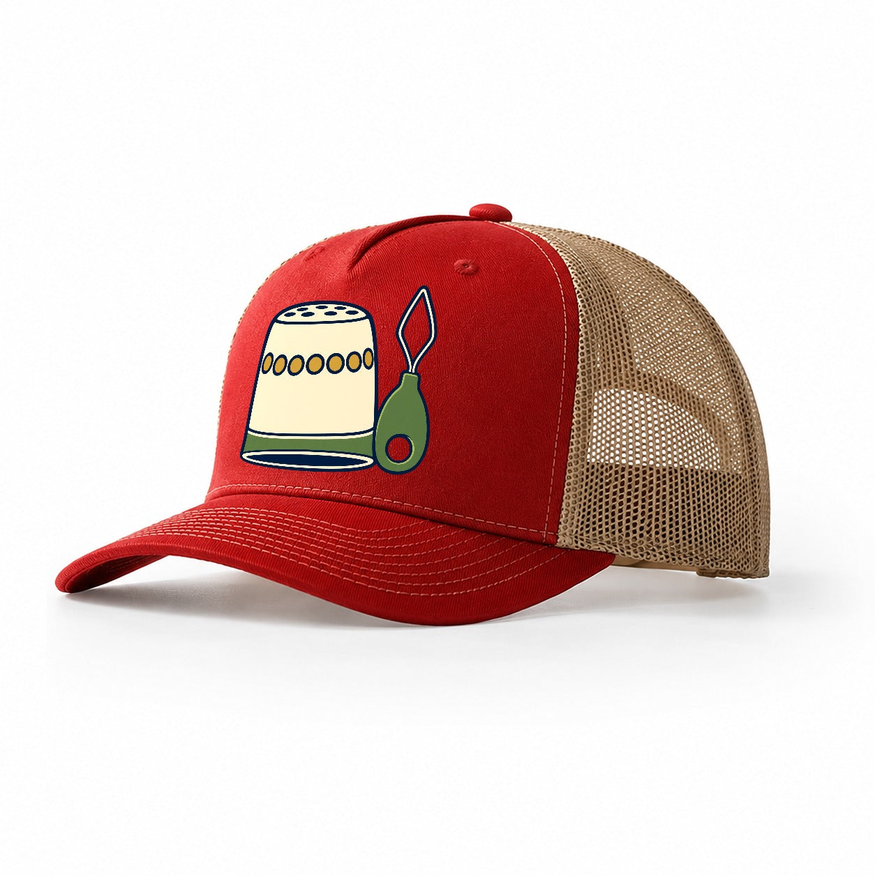 Thimble And Threader And Needlework Trucker Hat – Red Khaki
