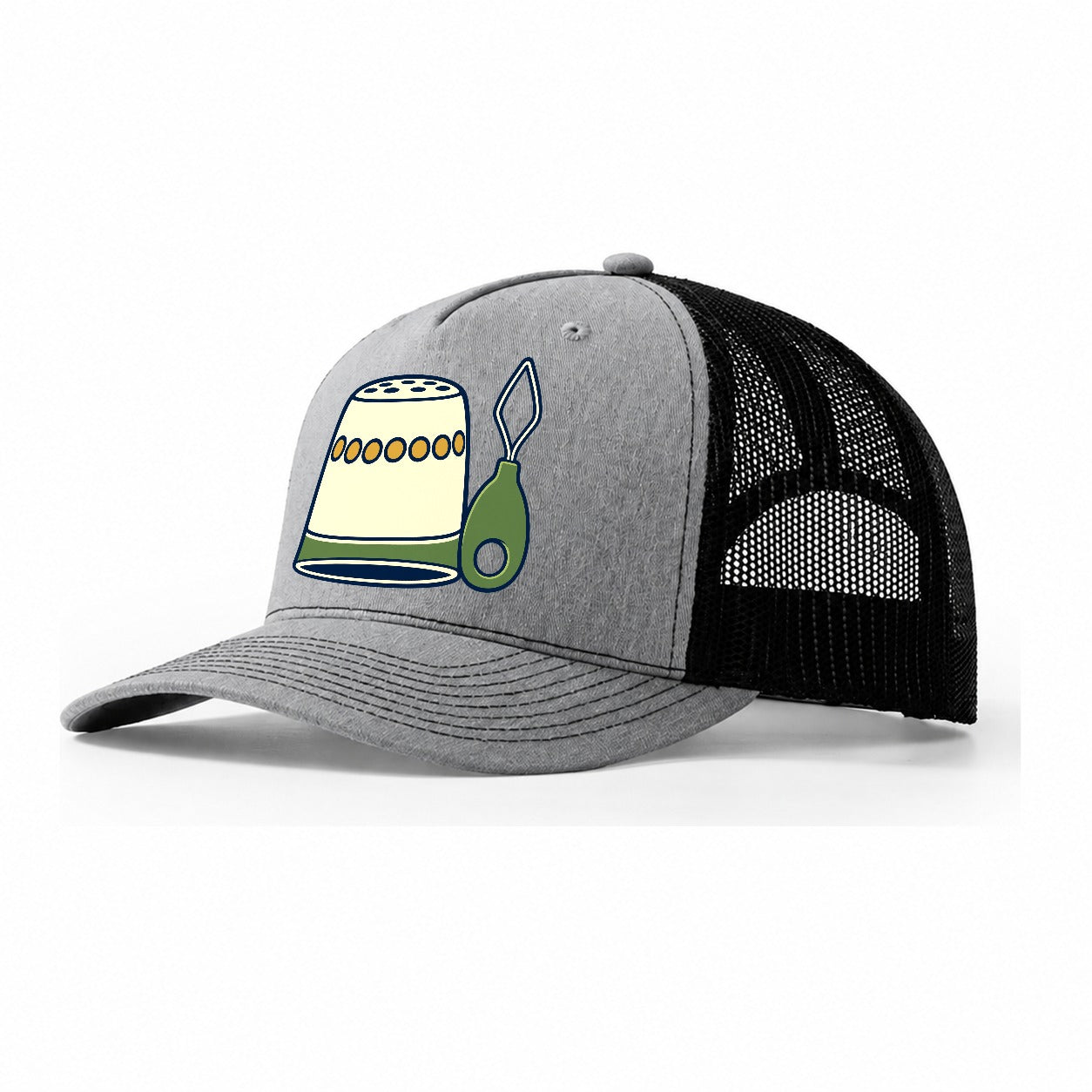 Thimble And Threader And Needlework Trucker Hat – Sport Grey Black