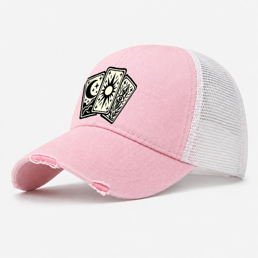 Three Fanned Tarot Cards Witch Magic Washed Trucker Hat – Light Pink
