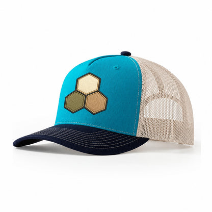 Three Hexagonal Tiles Clustered Board Games Trucker Hat – Teal Navy