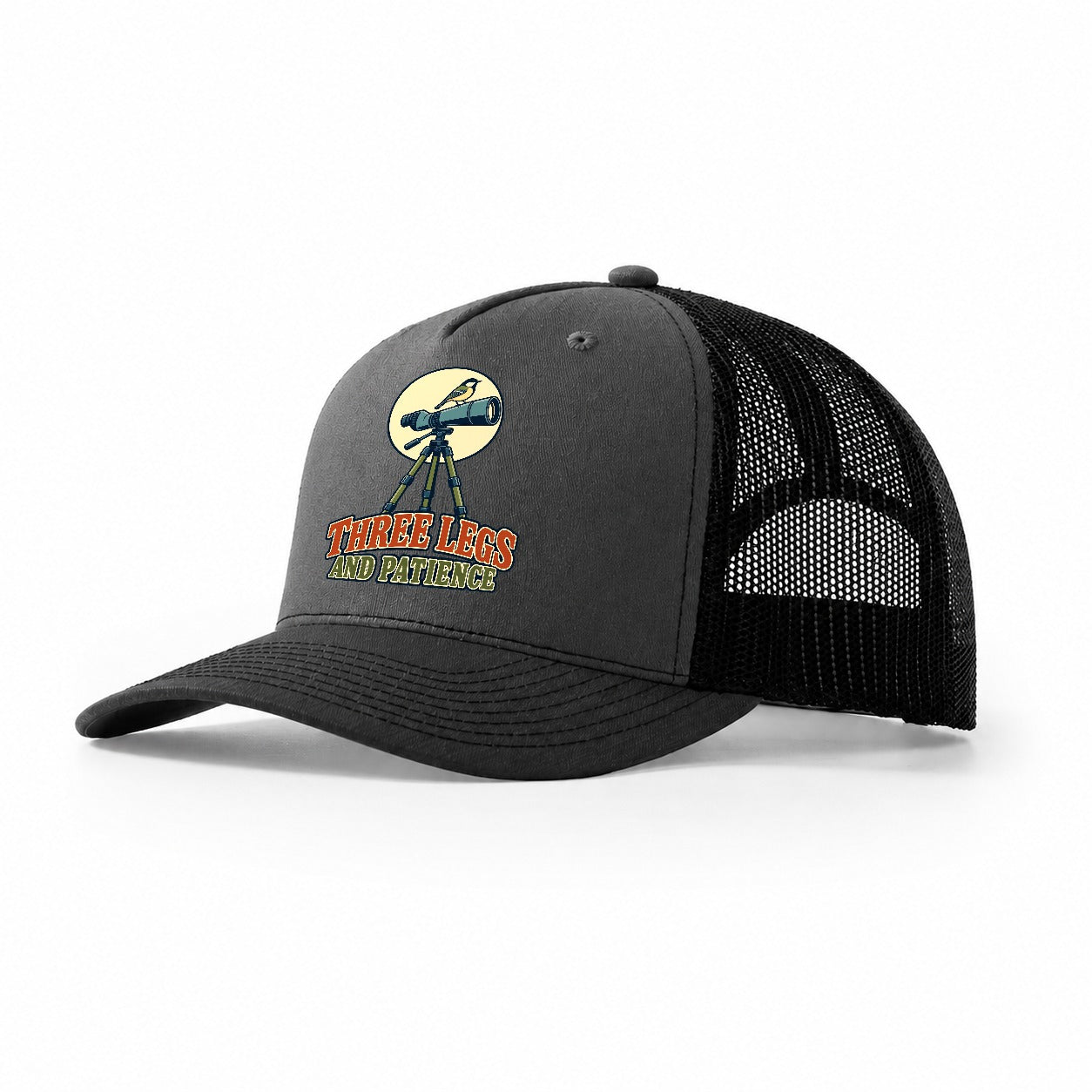 Three Legs And Patience Birdwatching Trucker Hat – Dark Grey Black