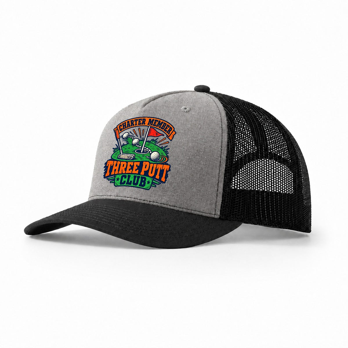 Three Putt Club Golf Life Trucker Hat – Grey Black