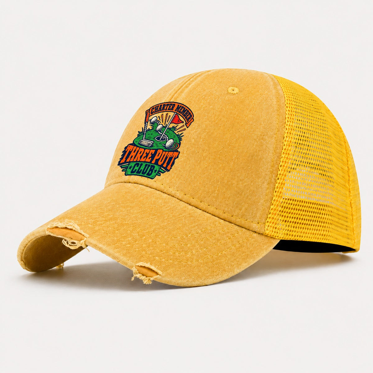 Three Putt Club Golf Life Washed Trucker Hat – Yellow