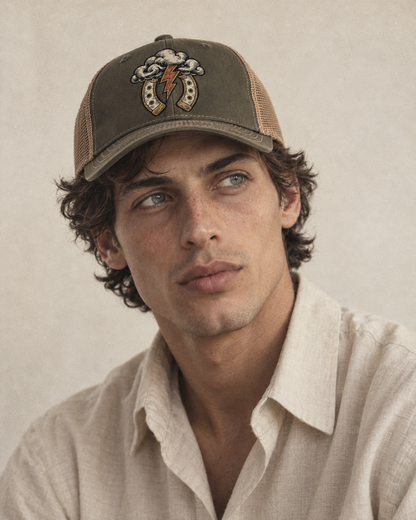 Model wearing the cap
