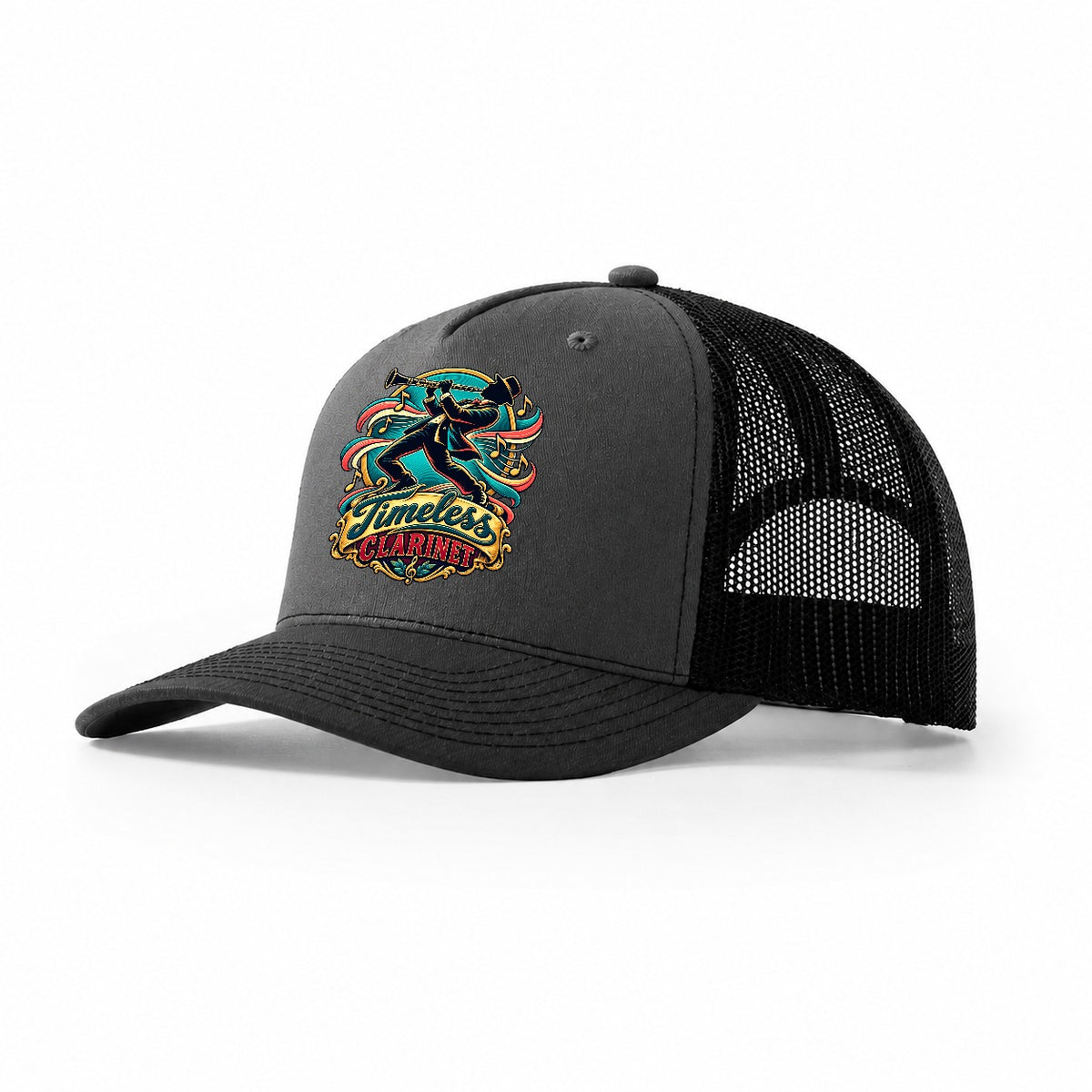 Timeless Clarinet Music Instruments Trucker Hat – Dark Grey Black