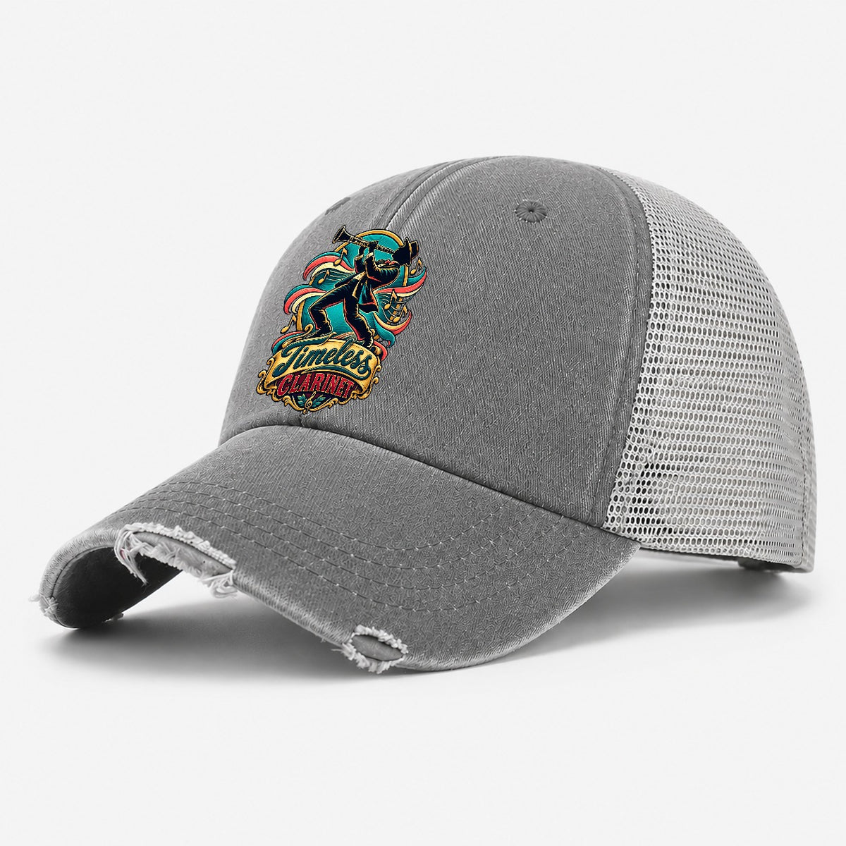Timeless Clarinet Music Instruments Washed Trucker Hat – Grey