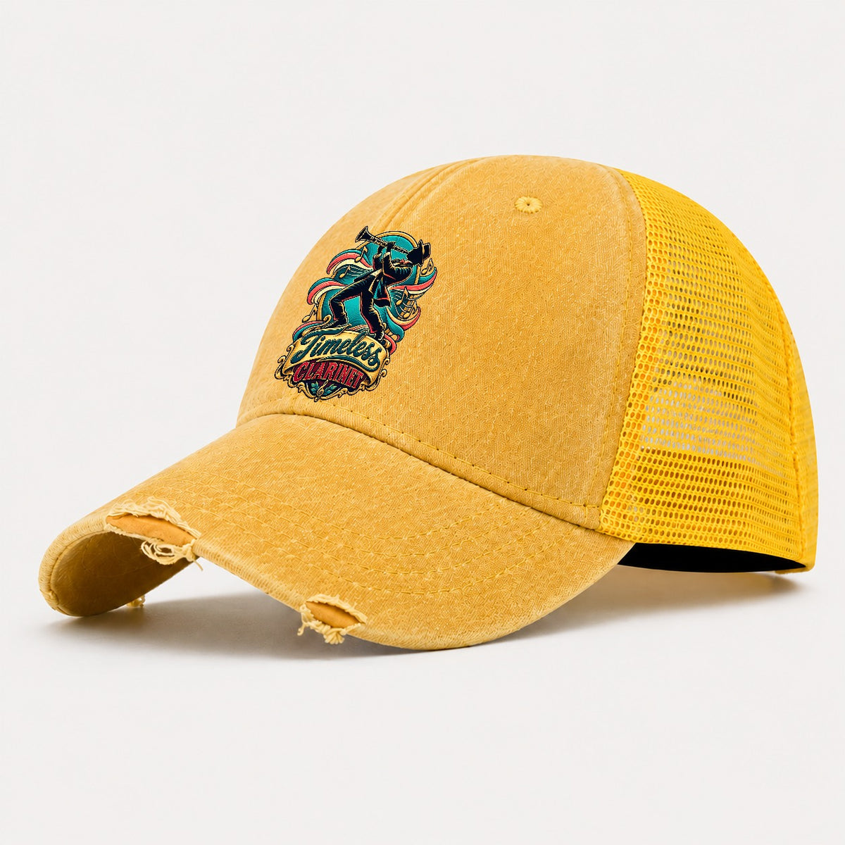 Timeless Clarinet Music Instruments Washed Trucker Hat – Yellow