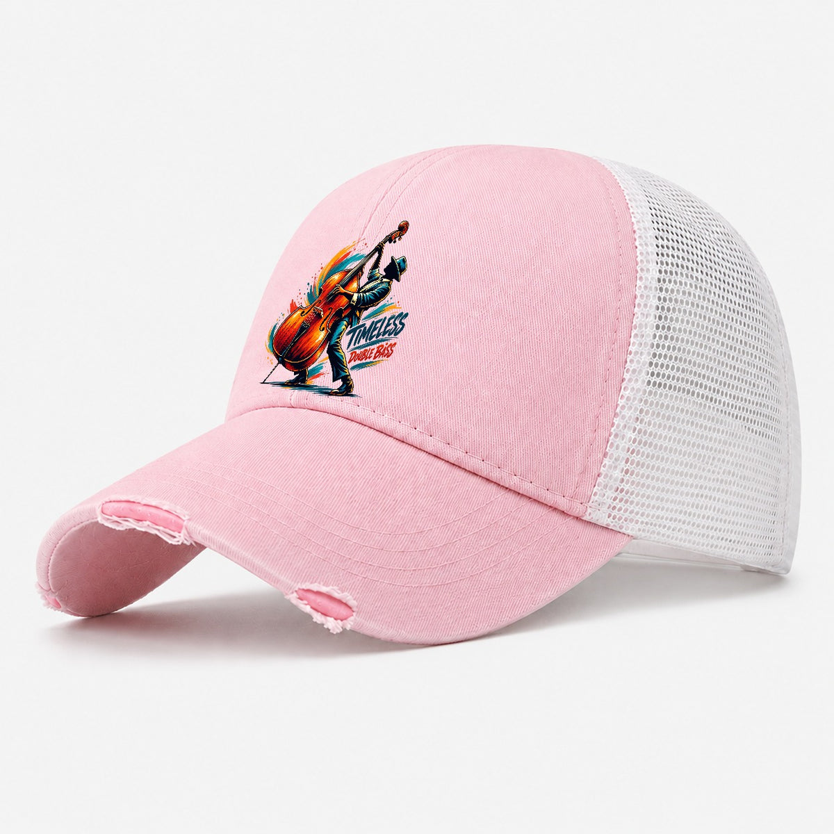Timeless Double Bass Music Instruments Washed Trucker Hat – Light Pink