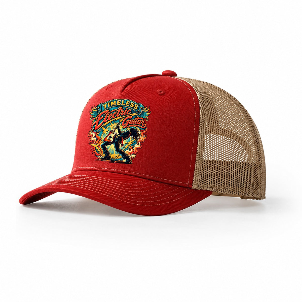 Timeless Electric Guitar Music Instruments Trucker Hat – Red Khaki