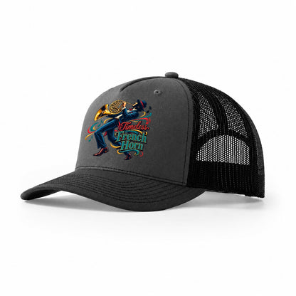 Timeless French Horn Music Instruments Trucker Hat – Dark Grey Black