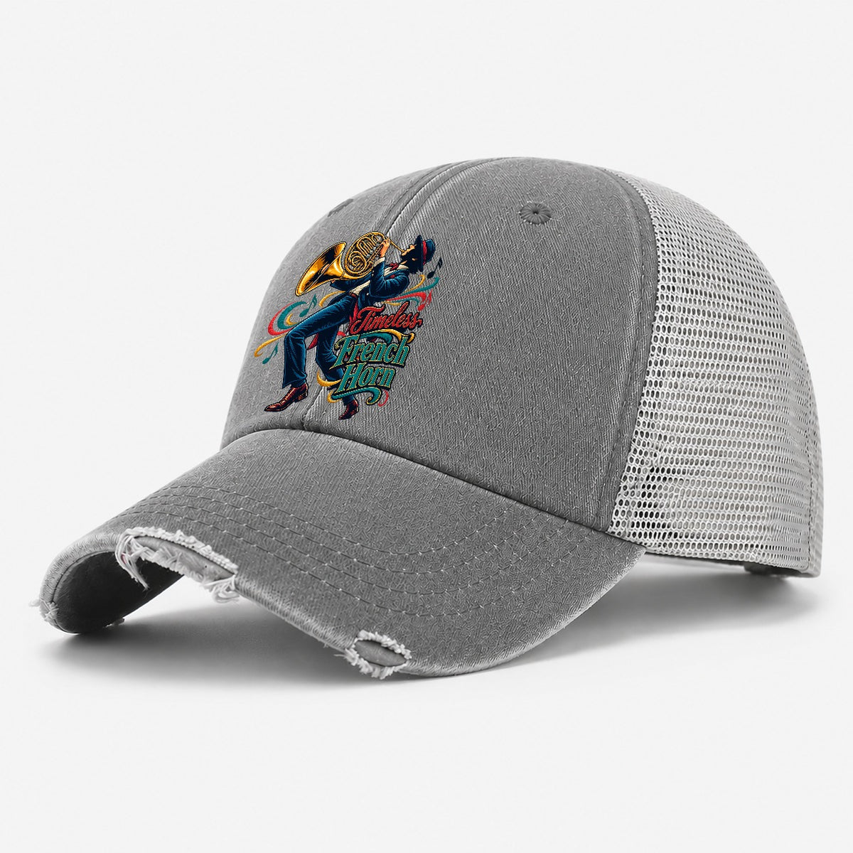 Timeless French Horn Music Instruments Washed Trucker Hat – Grey