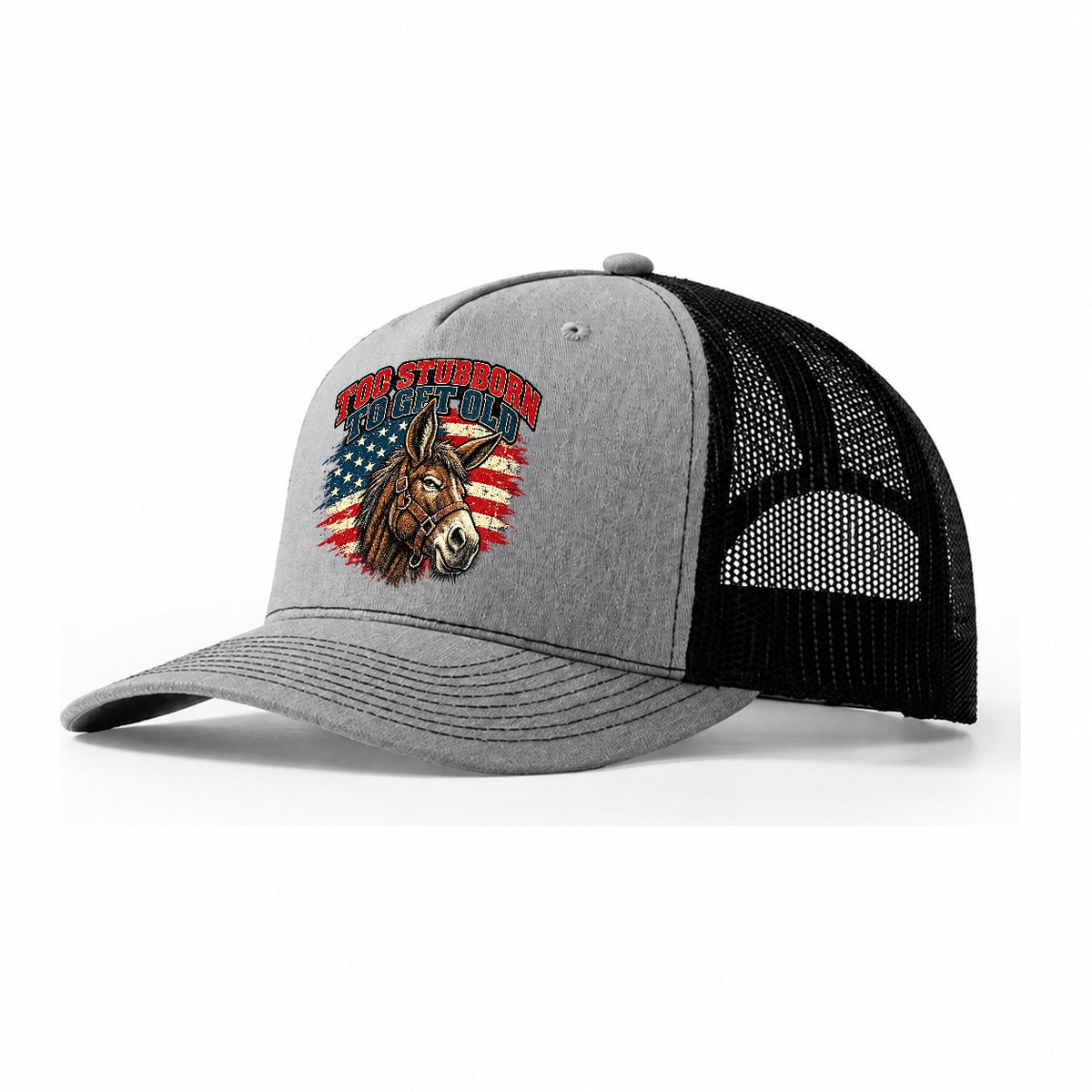 Too Stubborn To Get Old Old Man Strong Trucker Hat – Sport Grey Black