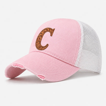 Tooled Leather C Monogram Washed Trucker Hat – Light Pink