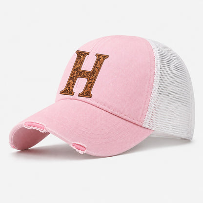 Tooled Leather H Monogram Washed Trucker Hat – Light Pink
