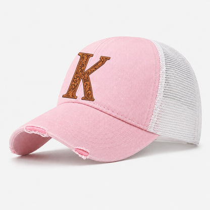 Tooled Leather K Monogram Washed Trucker Hat – Light Pink